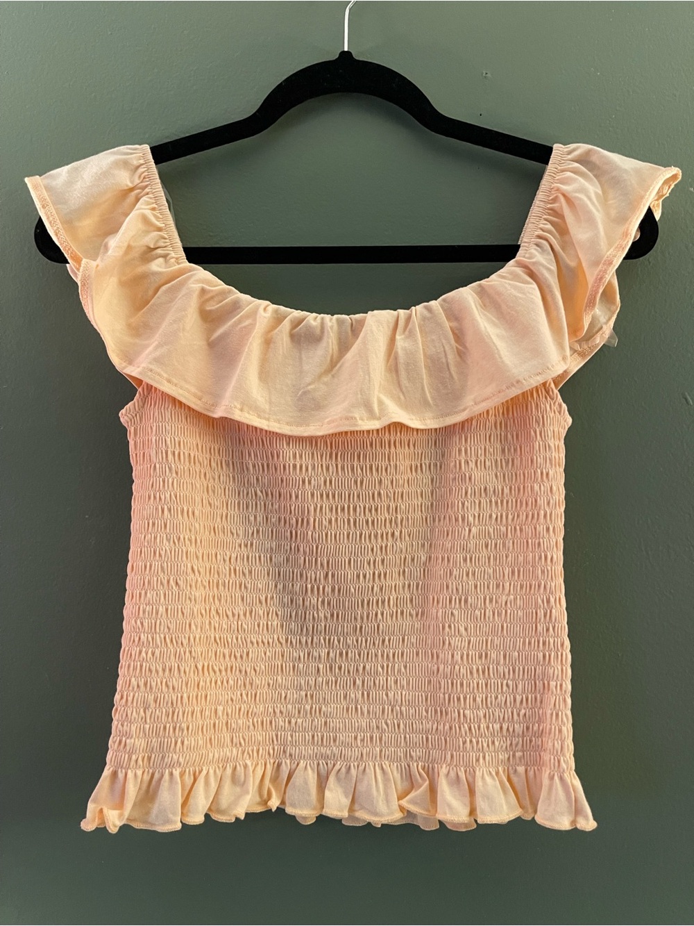 Smocked Peach Ruffle Off-Shoulder Tank Top - Picture 2 of 2